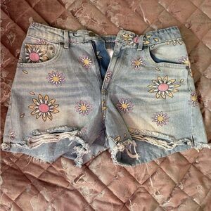 No Boundaries Floral Jean Shorts - Blue and Pink